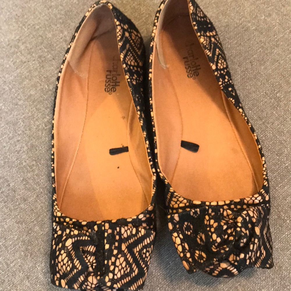 Charlotte Russe black lace bow flats